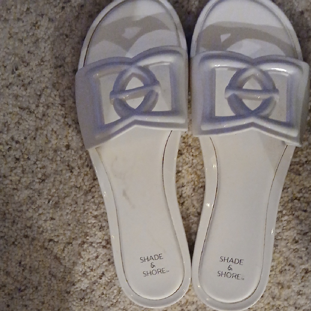 Shade & Shore Cream Bow Slide Sandals